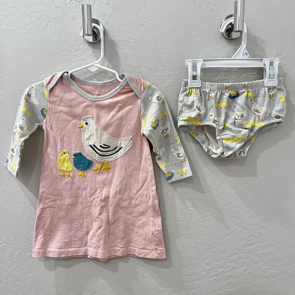 Baby Boden Pink Chicken Long Sleeve Dress & Bloomers